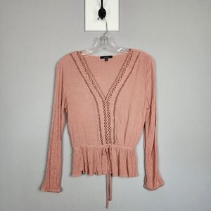 Ambiance Pink Shirt Sz Small     Cutout Design and Elastic Waist